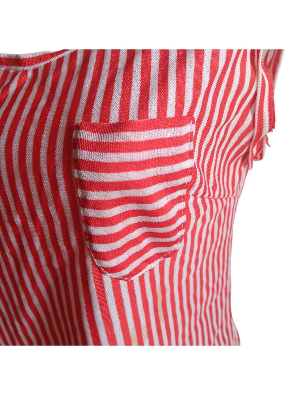 Vintage 70's Large Sleeveless Top Red & White Candy Stripe Womens Pocket Stretch